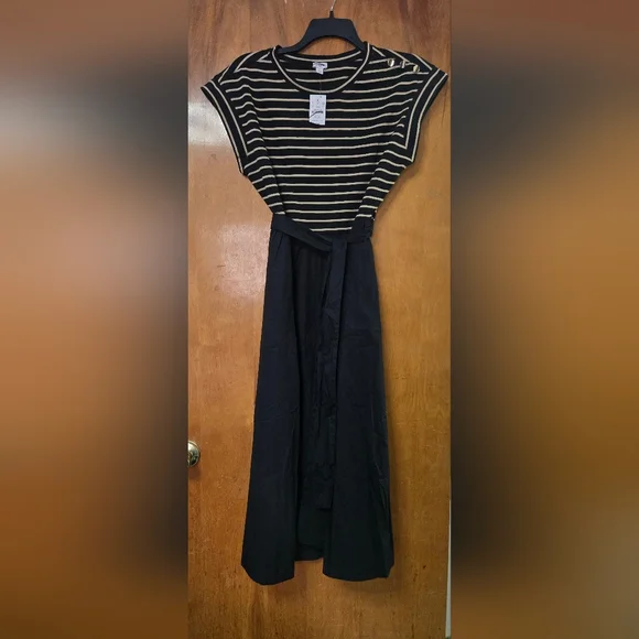 J. Crew Factory Button Shoulder Tie Waist Mixy Dress Size Large nwt - Picture 4 of 7